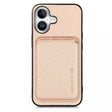 For iPhone 16 Plus Carbon Fiber Leather Card Magsafe Phone Case(Khaki) - iPhone 16 Plus Cases by PMC TechLife | Online Shopping South Africa | PMC TechLife | Buy Now Pay Later Mobicred