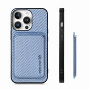 For iPhone 16 Pro Carbon Fiber Leather Card Magsafe Phone Case(Blue)