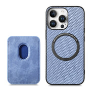 For iPhone 16 Pro Carbon Fiber Leather Card Magsafe Phone Case(Blue)