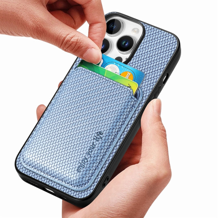 For iPhone 16 Pro Carbon Fiber Leather Card Magsafe Phone Case(Blue)
