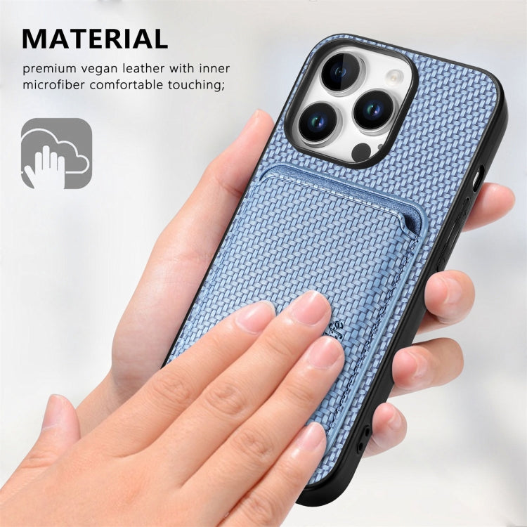 For iPhone 16 Pro Carbon Fiber Leather Card Magsafe Phone Case(Blue)