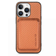 For iPhone 16 Pro Carbon Fiber Leather Card Magsafe Phone Case(Brown) - iPhone 16 Pro Cases by PMC TechLife | Online Shopping South Africa | PMC TechLife | Buy Now Pay Later Mobicred