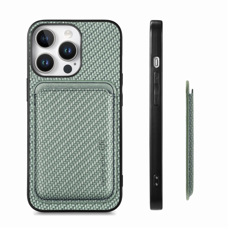 For iPhone 16 Pro Carbon Fiber Leather Card Magsafe Phone Case(Green)
