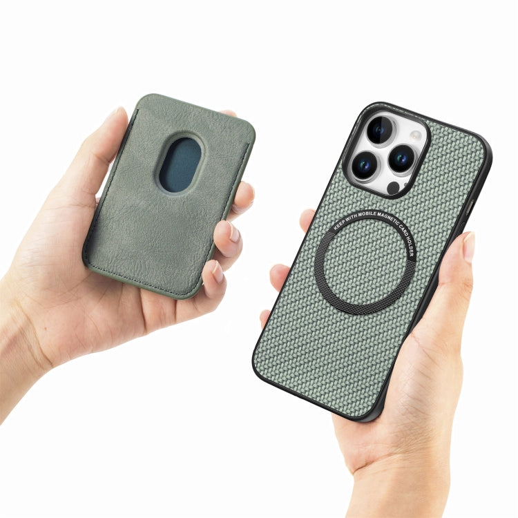 For iPhone 16 Pro Carbon Fiber Leather Card Magsafe Phone Case(Green)