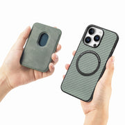 For iPhone 16 Pro Carbon Fiber Leather Card Magsafe Phone Case(Green)