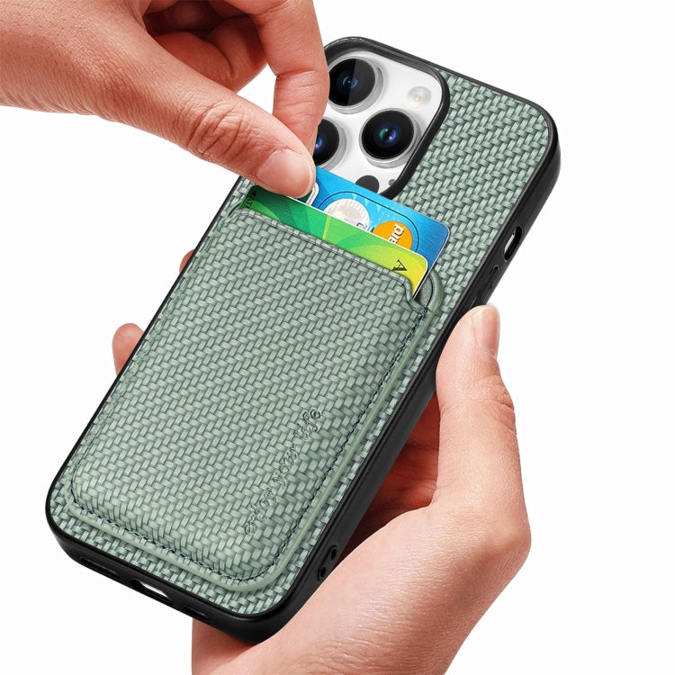For iPhone 16 Pro Carbon Fiber Leather Card Magsafe Phone Case(Green)