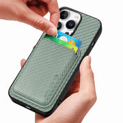 For iPhone 16 Pro Carbon Fiber Leather Card Magsafe Phone Case(Green)