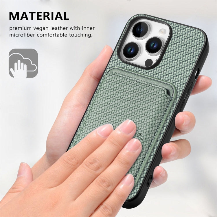 For iPhone 16 Pro Carbon Fiber Leather Card Magsafe Phone Case(Green)