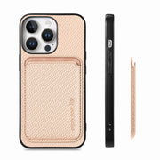 For iPhone 16 Pro Carbon Fiber Leather Card Magsafe Phone Case(Khaki)