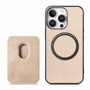 For iPhone 16 Pro Carbon Fiber Leather Card Magsafe Phone Case(Khaki)