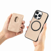 For iPhone 16 Pro Carbon Fiber Leather Card Magsafe Phone Case(Khaki)