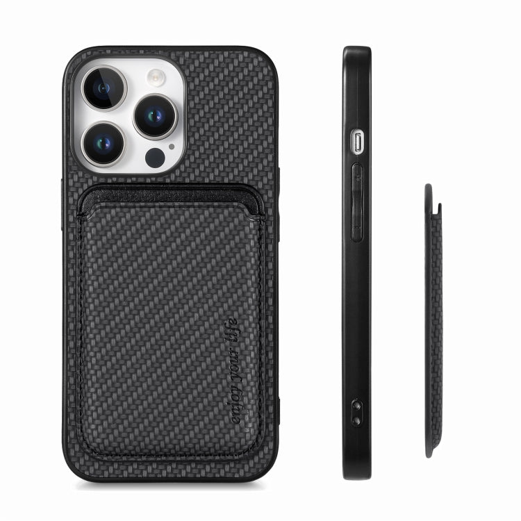 For iPhone 16 Pro Max Carbon Fiber Leather Card Magsafe Phone Case(Black)
