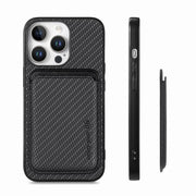 For iPhone 16 Pro Max Carbon Fiber Leather Card Magsafe Phone Case(Black)
