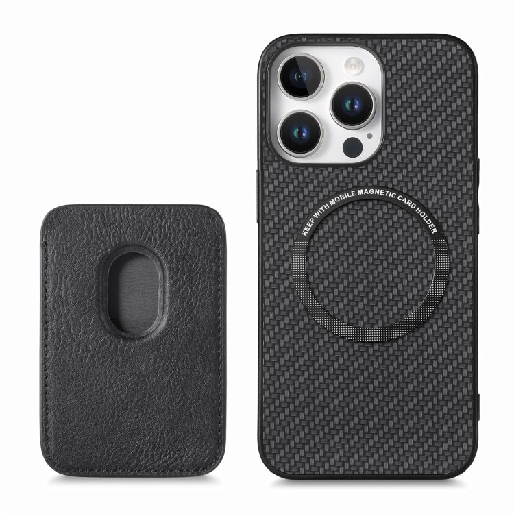 For iPhone 16 Pro Max Carbon Fiber Leather Card Magsafe Phone Case(Black)