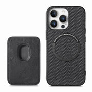 For iPhone 16 Pro Max Carbon Fiber Leather Card Magsafe Phone Case(Black)