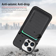 For iPhone 16 Pro Max Carbon Fiber Leather Card Magsafe Phone Case(Black)