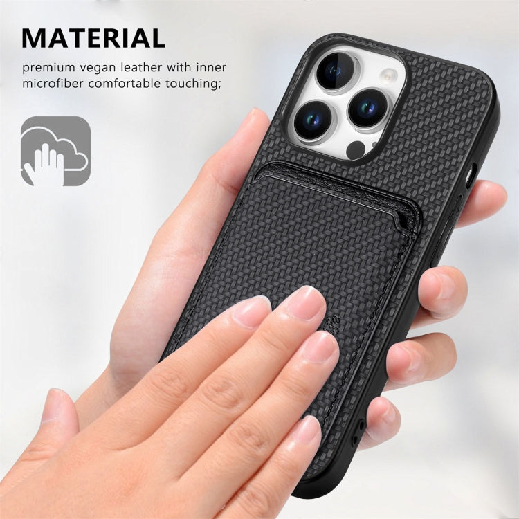 For iPhone 16 Pro Max Carbon Fiber Leather Card Magsafe Phone Case(Black)
