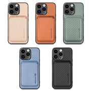 For iPhone 16 Carbon Fiber Leather Card Magsafe Phone Case(Brown)