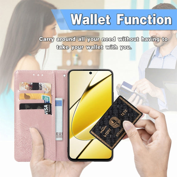 For Realme 11  5G Mandala Flower Embossed Leather Phone Case(Rose Gold)