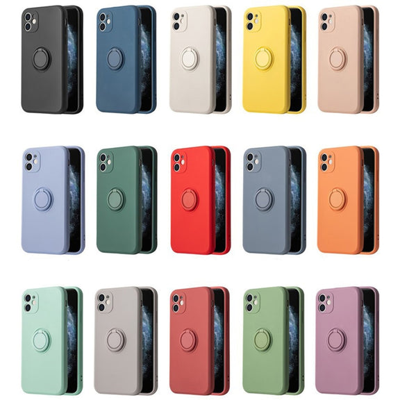 For iPhone 15 Pro Max Ring Kickstand Silicone Phone Case(Dark Blue)