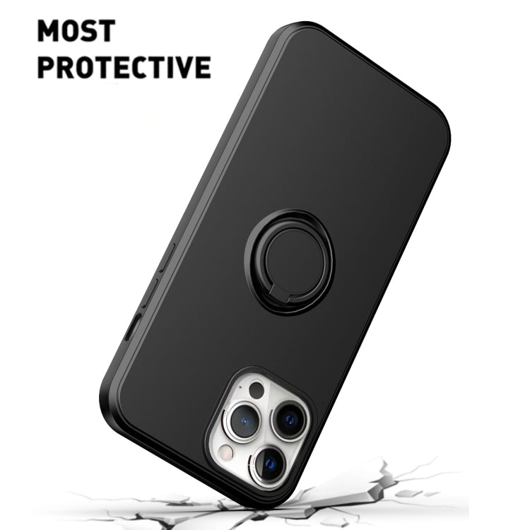 For iPhone 15 Pro Max Ring Kickstand Silicone Phone Case(Dark Blue)
