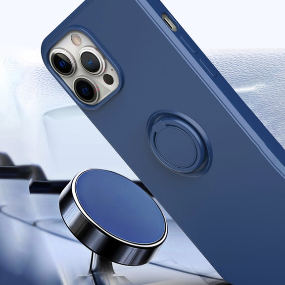For iPhone 15 Pro Max Ring Kickstand Silicone Phone Case(Dark Blue)