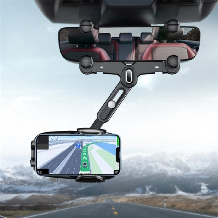 R010 Universal Vehicle Rearview Mirror Phone Holder Multifunctional Retractable Cell Phone Car Mount(Black)