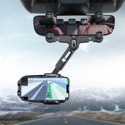 R010 Universal Vehicle Rearview Mirror Phone Holder Multifunctional Retractable Cell Phone Car Mount(Black)
