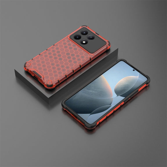 For Redmi K70E Shockproof Honeycomb Phone Case(Red)