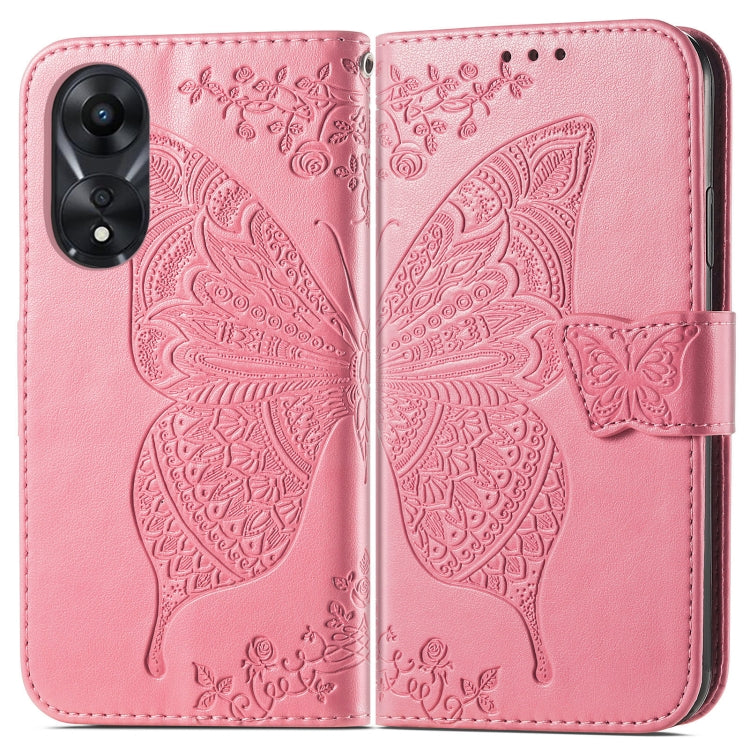 For OPPO A58 4G Butterfly Love Flower Embossed Leather Phone Case(Pink)