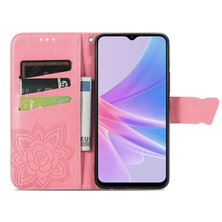 For OPPO A58 4G Butterfly Love Flower Embossed Leather Phone Case(Pink)
