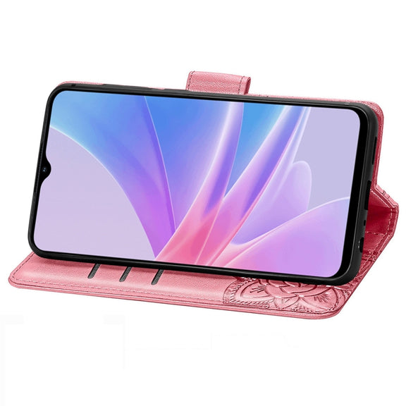 For OPPO A58 4G Butterfly Love Flower Embossed Leather Phone Case(Pink)
