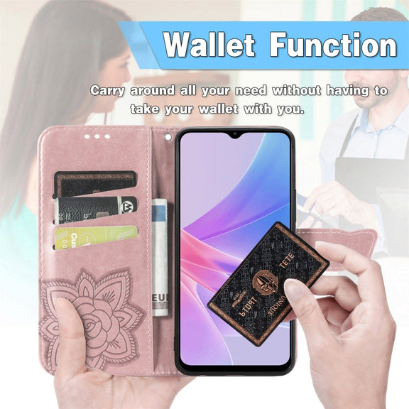 For OPPO A58 4G Butterfly Love Flower Embossed Leather Phone Case(Pink)