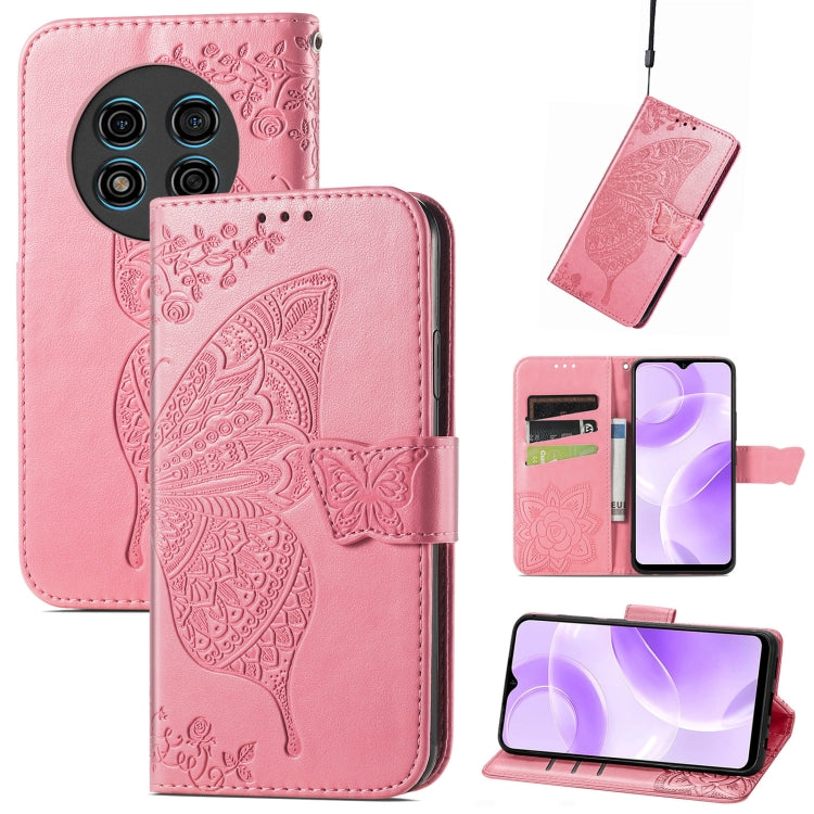 For Ulefone Note 15 Butterfly Love Flower Embossed Leather Phone Case(Pink)