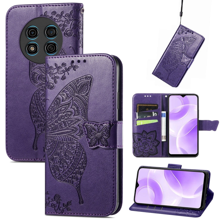 For Ulefone Note 15 Butterfly Love Flower Embossed Leather Phone Case(Purple)