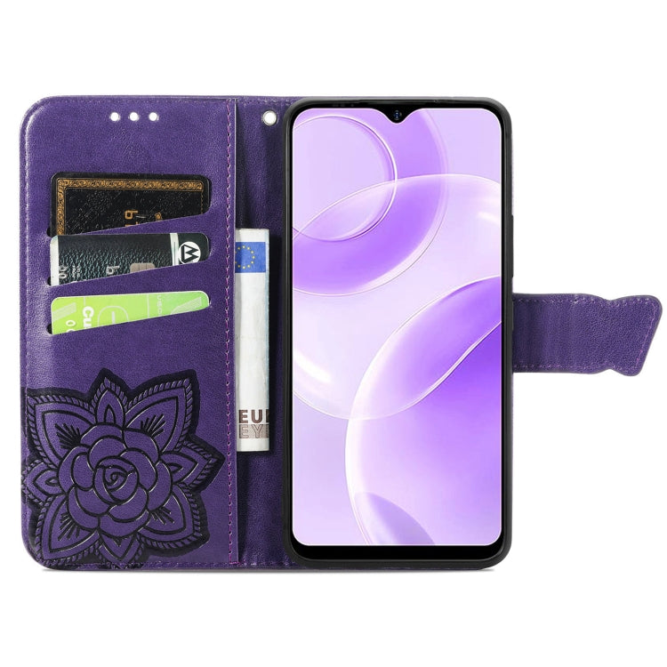 For Ulefone Note 15 Butterfly Love Flower Embossed Leather Phone Case(Purple)