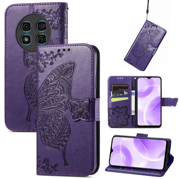 For Ulefone Note 15 Butterfly Love Flower Embossed Leather Phone Case(Purple)