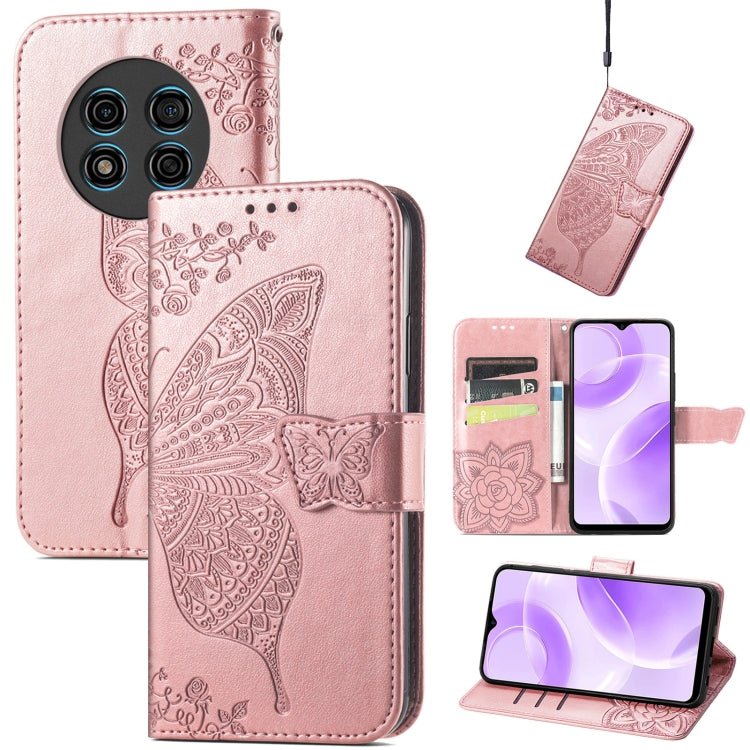 For Ulefone Note 15 Butterfly Love Flower Embossed Leather Phone Case(Rose Gold)