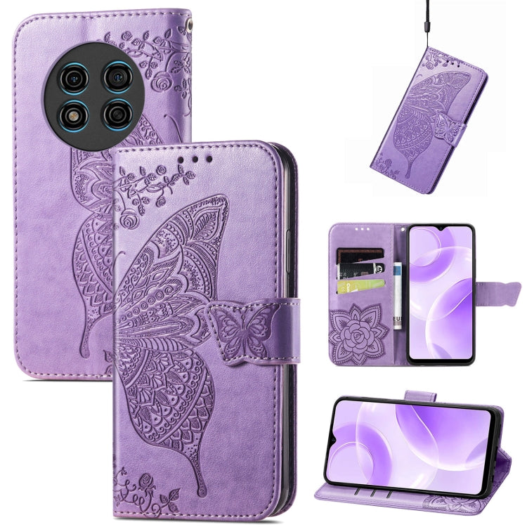 For Ulefone Note 15 Butterfly Love Flower Embossed Leather Phone Case(Lavender)