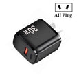 PD30W USB-C / Type-C + QC3.0 USB Dual Port Charger for iPhone 15 / iPad Series, AU Plug(Black) - USB Charger by PMC Jewellery | Online Shopping South Africa | PMC Jewellery | Buy Now Pay Later Mobicred