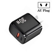 PD30W USB-C / Type-C + QC3.0 USB Dual Port Charger for iPhone 15 / iPad Series, AU Plug(Black)