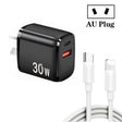 PD30W USB-C / Type-C + QC3.0 USB Charger with 1m Type-C to 8 Pin Data Cable, AU Plug(Black) - USB Charger by PMC TechLife | Online Shopping South Africa | PMC TechLife | Buy Now Pay Later Mobicred