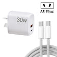 PD30W USB-C / Type-C + QC3.0 USB Charger with 1m Type-C to Type-C Data Cable, AU Plug(White) - USB Charger by PMC TechLife | Online Shopping South Africa | PMC TechLife | Buy Now Pay Later Mobicred