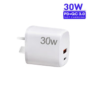 PD30W USB-C / Type-C + QC3.0 USB Charger with 1m Type-C to Type-C Data Cable, AU Plug(White)