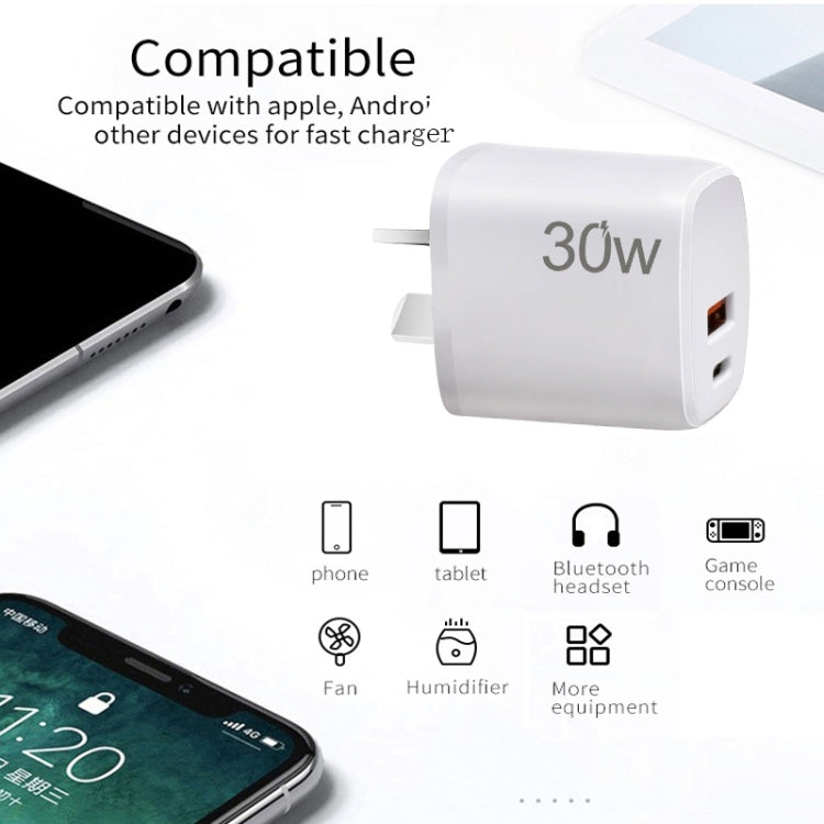 PD30W USB-C / Type-C + QC3.0 USB Charger with 1m Type-C to Type-C Data Cable, AU Plug(Black)