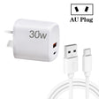 PD30W USB-C / Type-C + QC3.0 USB Charger with 1m USB to Type-C Data Cable, AU Plug(White) - USB Charger by PMC TechLife | Online Shopping South Africa | PMC TechLife | Buy Now Pay Later Mobicred
