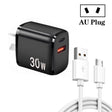 PD30W USB-C / Type-C + QC3.0 USB Charger with 1m USB to Micro USB Data Cable, AU Plug(Black) - USB Charger by PMC TechLife | Online Shopping South Africa | PMC TechLife | Buy Now Pay Later Mobicred