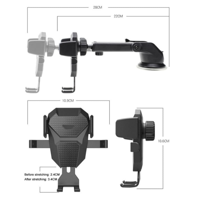 D25+105+K5 Auto Locking Car Phone Clip Telescopic Suction Cup Dashboard Phone Mount Holder(Black)