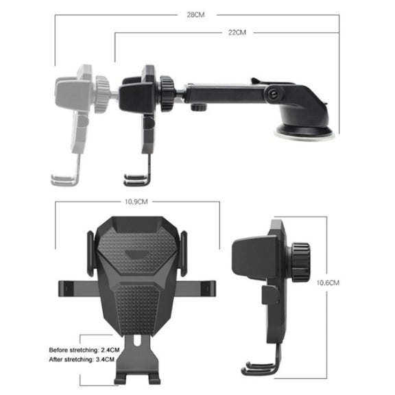 D25+105+K5 Auto Locking Car Phone Clip Telescopic Suction Cup Dashboard Phone Mount Holder(Black)