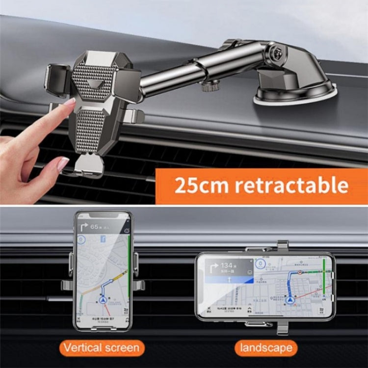 D25+105+K5 Auto Locking Car Phone Clip Telescopic Suction Cup Dashboard Phone Mount Holder(Black)